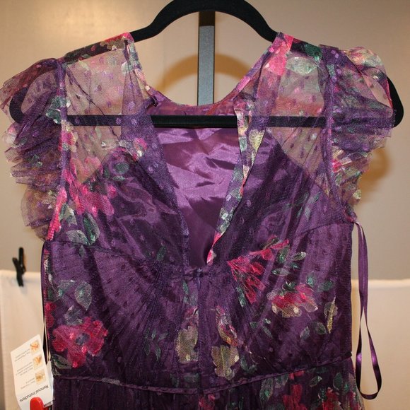 NEW MAC DUGGAL FLORAL RUFFLE FIT & FALE TULLE MIDI DRESS - Picture 2 of 9